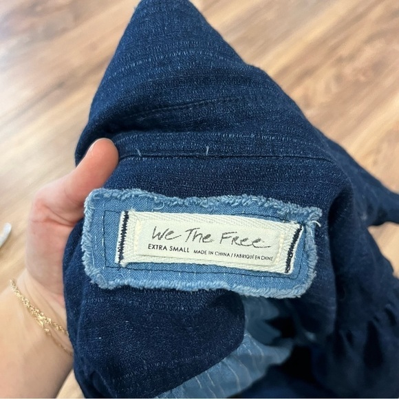 Free People Patch Denim High Low Button Down Shacket Top - Picture 9 of 13